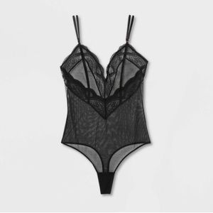 Black Auden Lace Mesh Thong Bodysuit Size Small